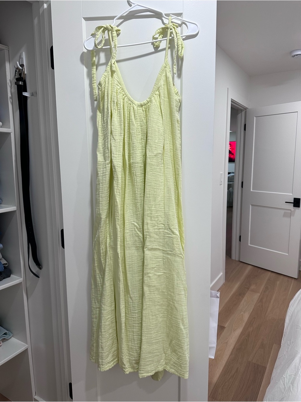 Elan Light Yellow/ Green Tie-Shoulder Cotton Maxi Coverup